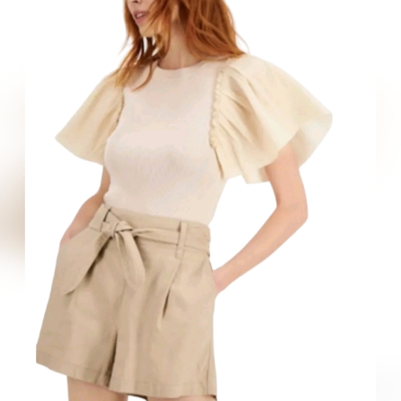 I.N.C. International‎ Concepts Cashmere Cream Beige Puff Sleeve Top Blouse Sz XL - Picture 1 of 10